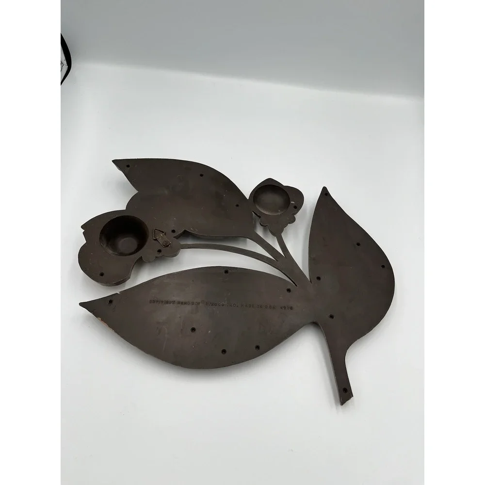 MCM Syroco Flower Wall Hanging Plaque Wood Grain Orange Green Leaves 1964 VTG